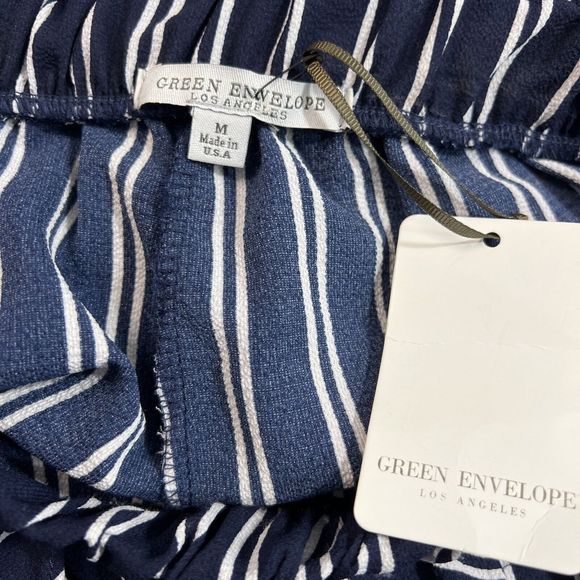 Green Envelope Women's Blue Striped Ruffle Wide-Leg Casual Pants Trouser Size M - Picture 7 of 12